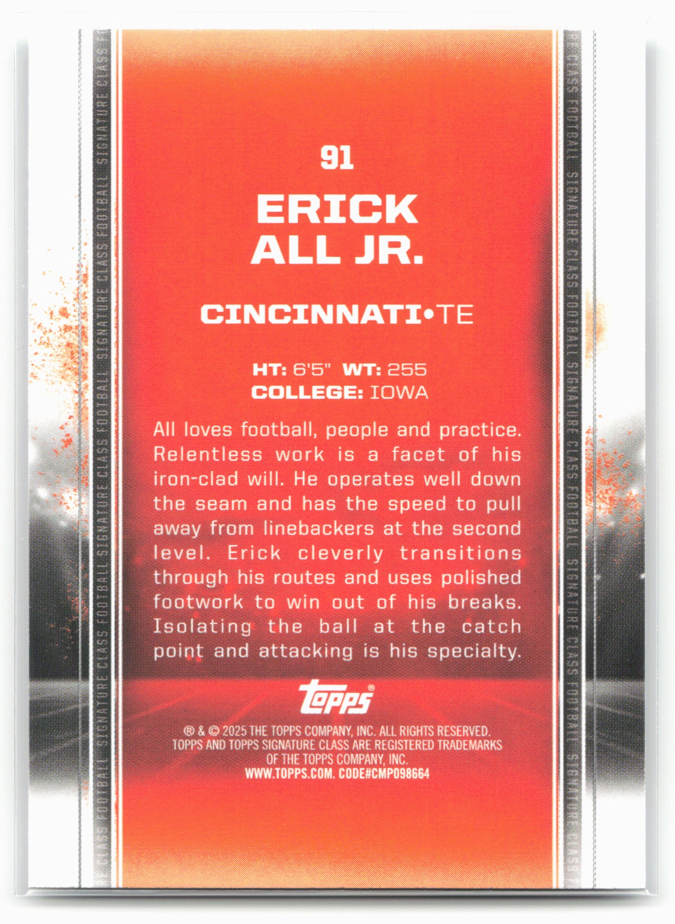 2024 Topps Signature Class #91 Erick All Jr.