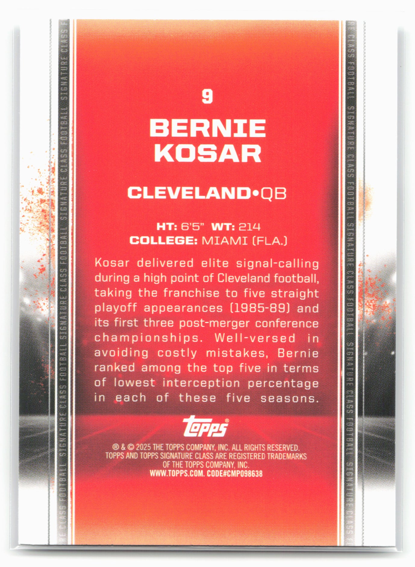 2024 Topps Signature Class #9 Bernie Kosar