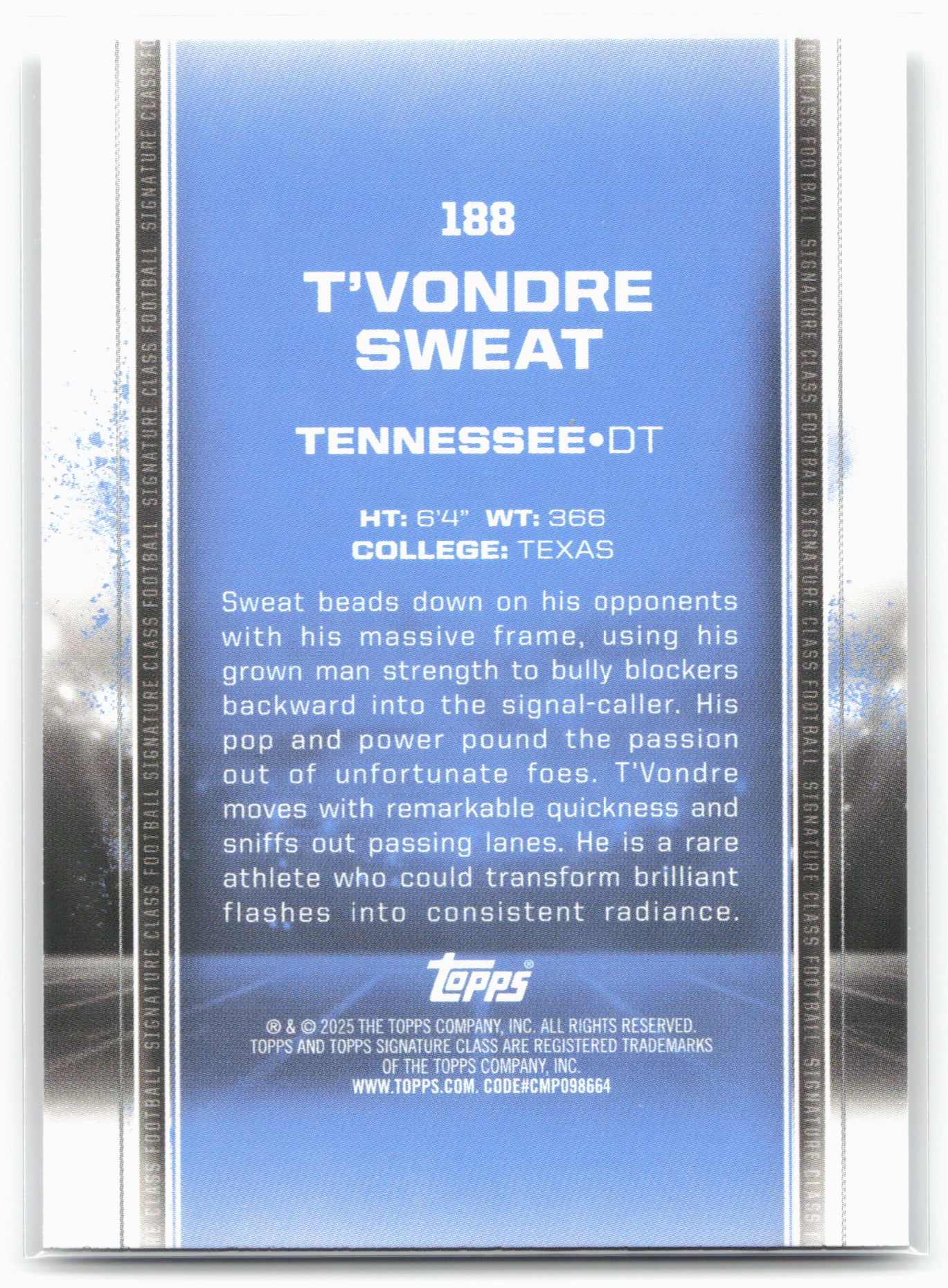 2024 Topps Signature Class #188 T'Vondre Sweat