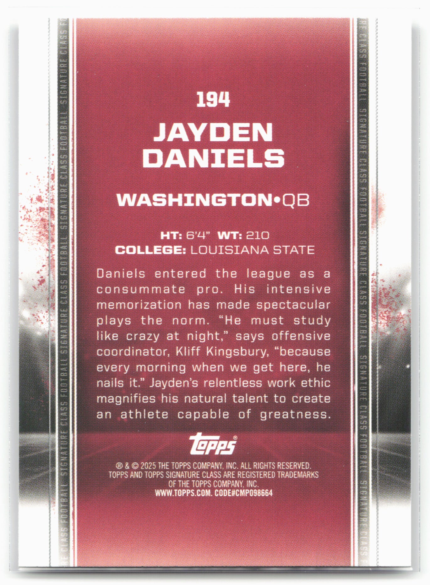 2024 Topps Signature Class #194 Jayden Daniels Bronze