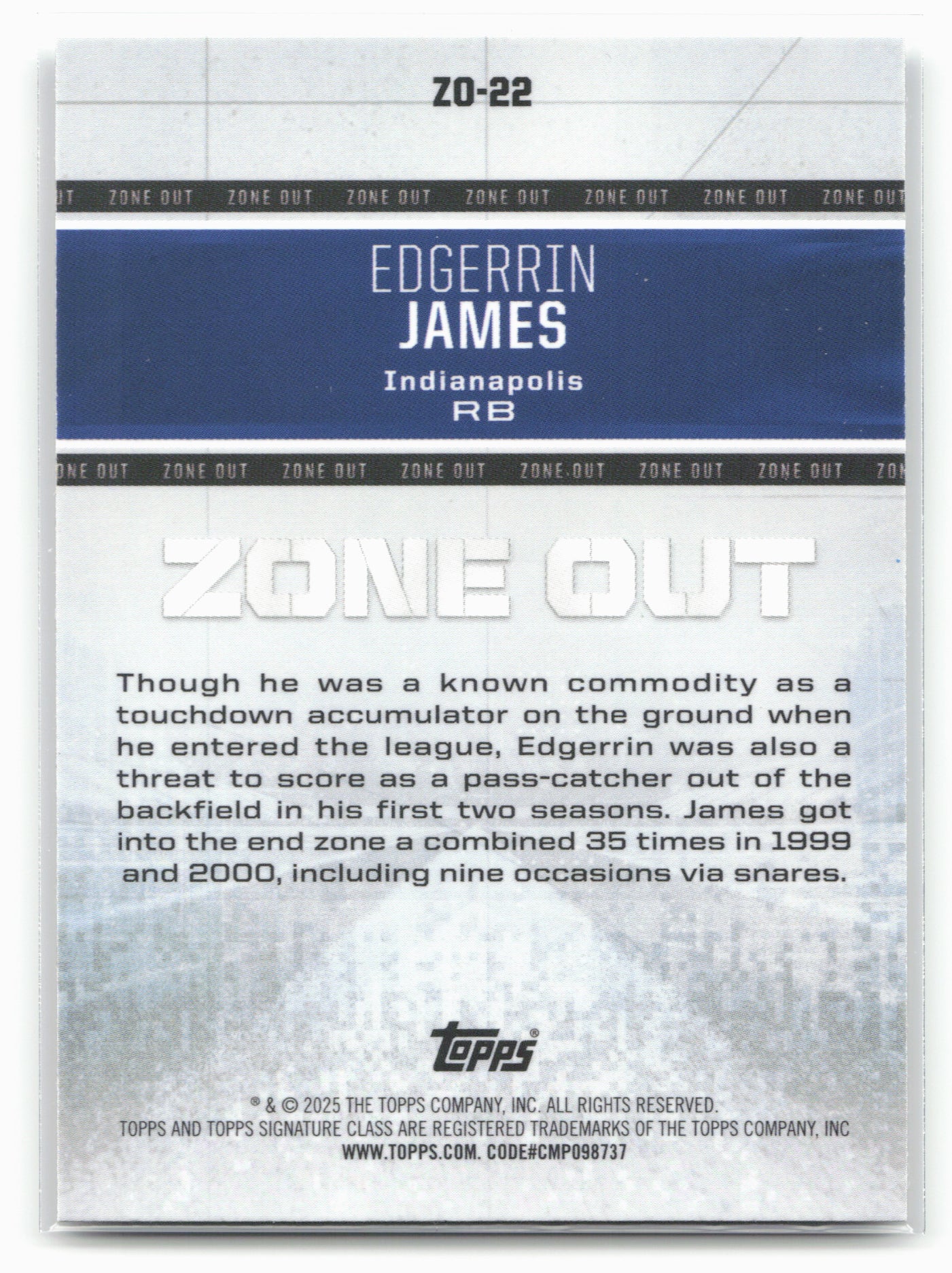 2024 Topps Signature Class #ZO-22 Edgerrin James Zone Out