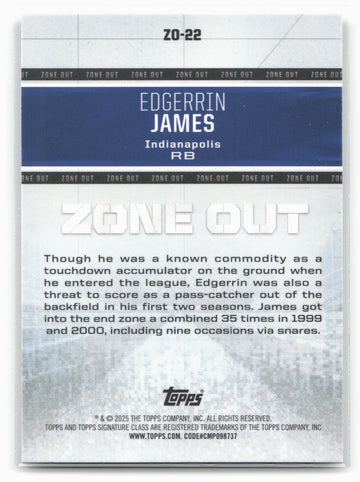 2024 Topps Signature Class #ZO-22 Edgerrin James Zone Out