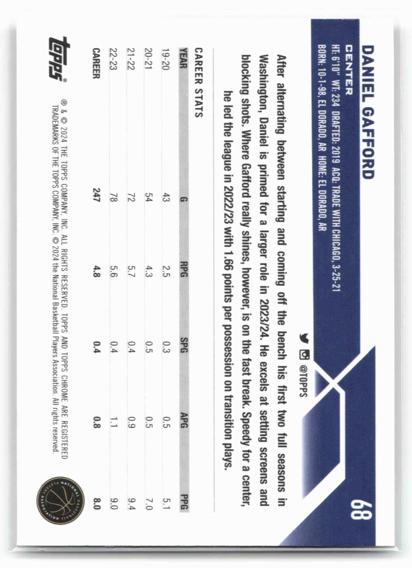 2023-24 Topps Chrome #68 Daniel Gafford Pink Refractors