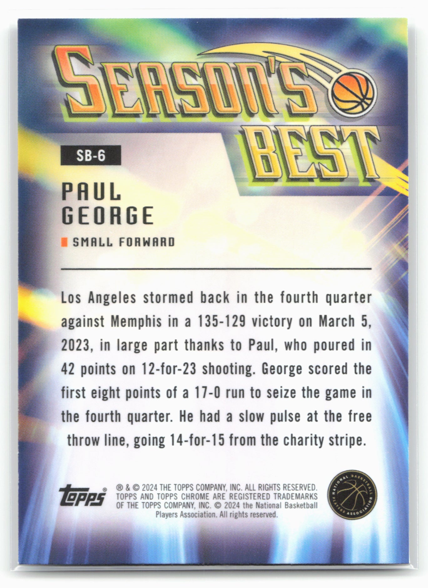 2023-24 Topps Chrome #SB-6 Paul George Seasons Best