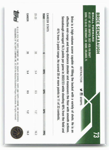 2023-24 Topps Chrome #73 Brice Sensabaugh Refractors