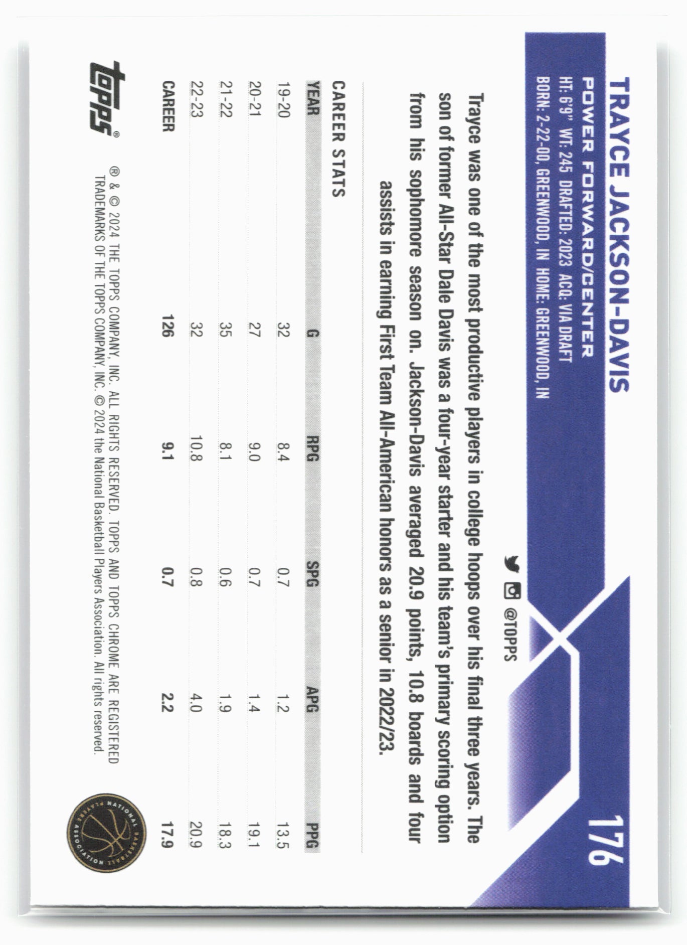 2023-24 Topps Chrome #176 Trayce Jackson-Davis NM1