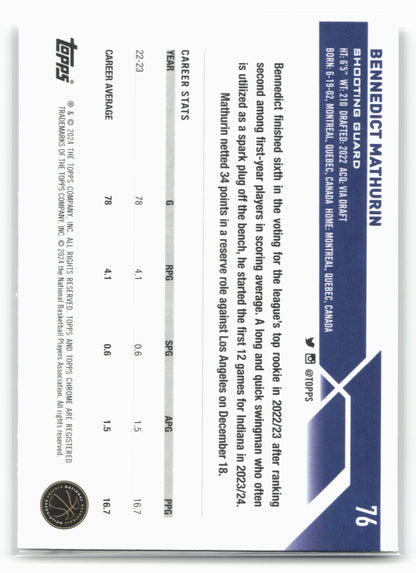 2023-24 Topps Chrome #76 Bennedict Mathurin NM1