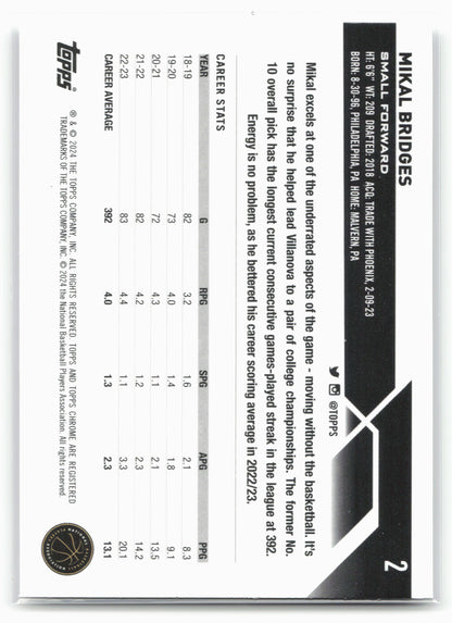 2023-24 Topps Chrome #2 Mikal Bridges NM1