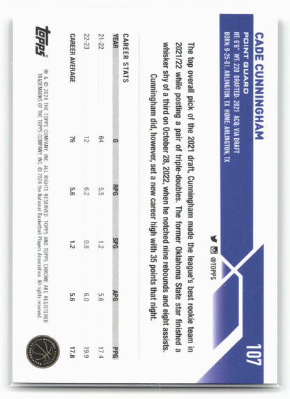 2023-24 Topps Chrome #107 Cade Cunningham NM1