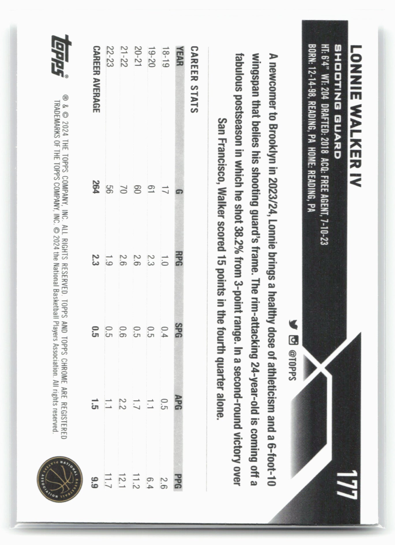 2023-24 Topps Chrome #177 Lonnie Walker IV 17754