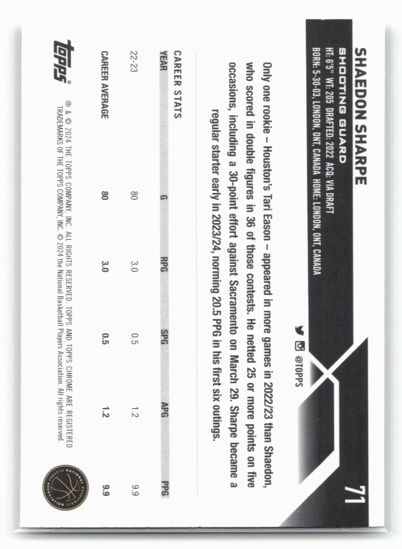 2023-24 Topps Chrome #71 Shaedon Sharpe 17758