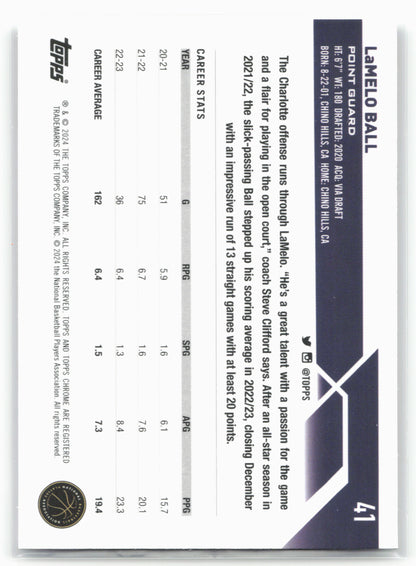 2023-24 Topps Chrome #41 LaMelo Ball 17762