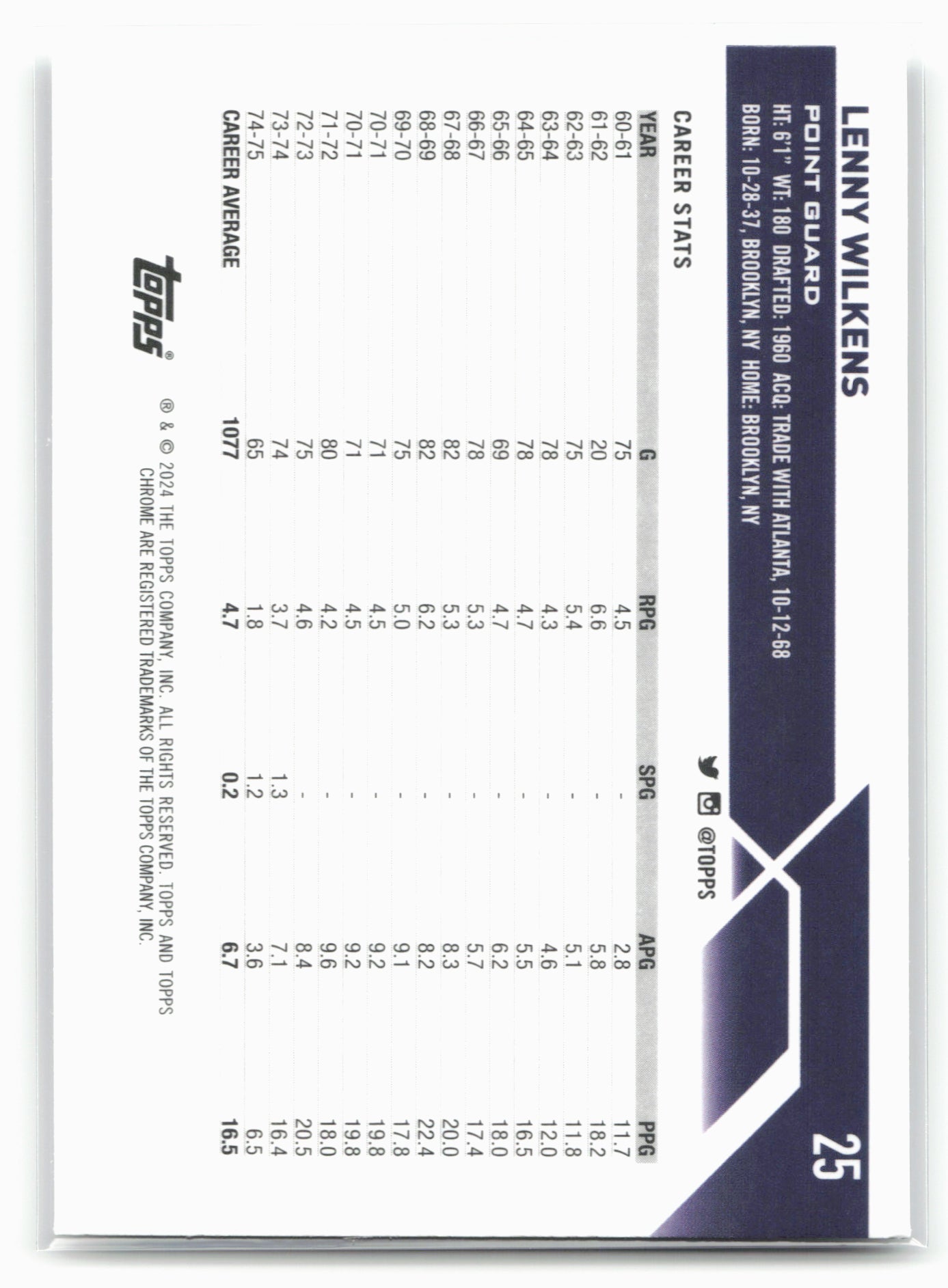 2023-24 Topps Chrome #25 Lenny Wilkens 17769
