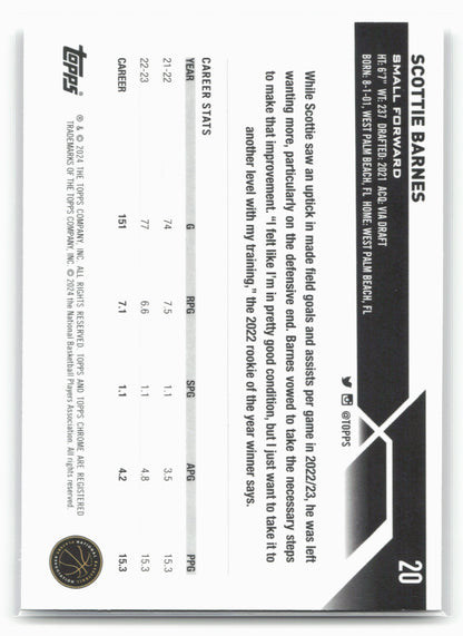 2023-24 Topps Chrome #20 Scottie Barnes 17770