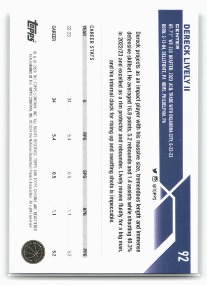 2023-24 Topps Chrome #92 Dereck Lively II 17776