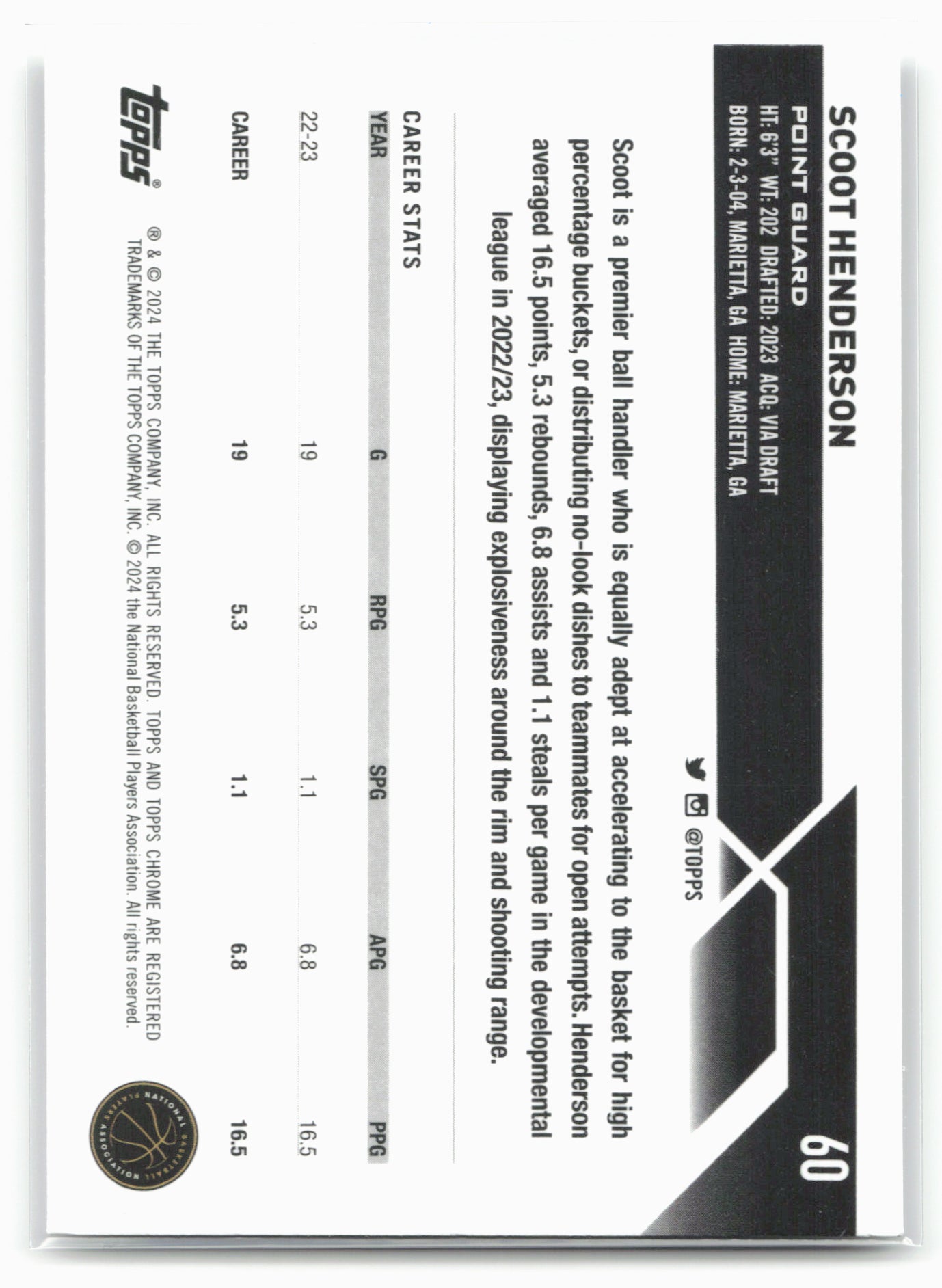 2023-24 Topps Chrome #60 Scoot Henderson 17779