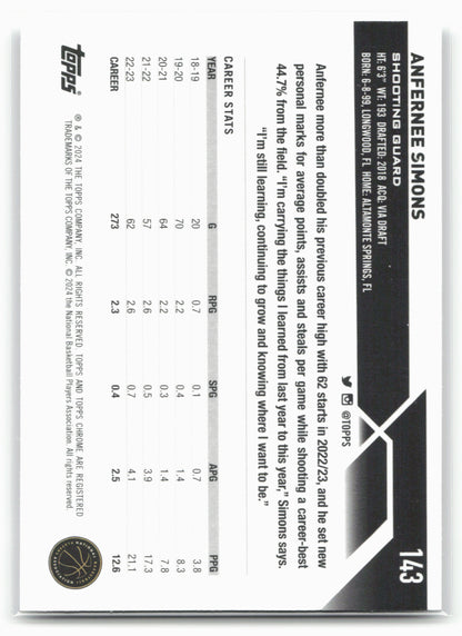 2023-24 Topps Chrome #143 Anfernee Simons 17781