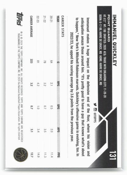 2023-24 Topps Chrome #131 Immanuel Quickley 17783