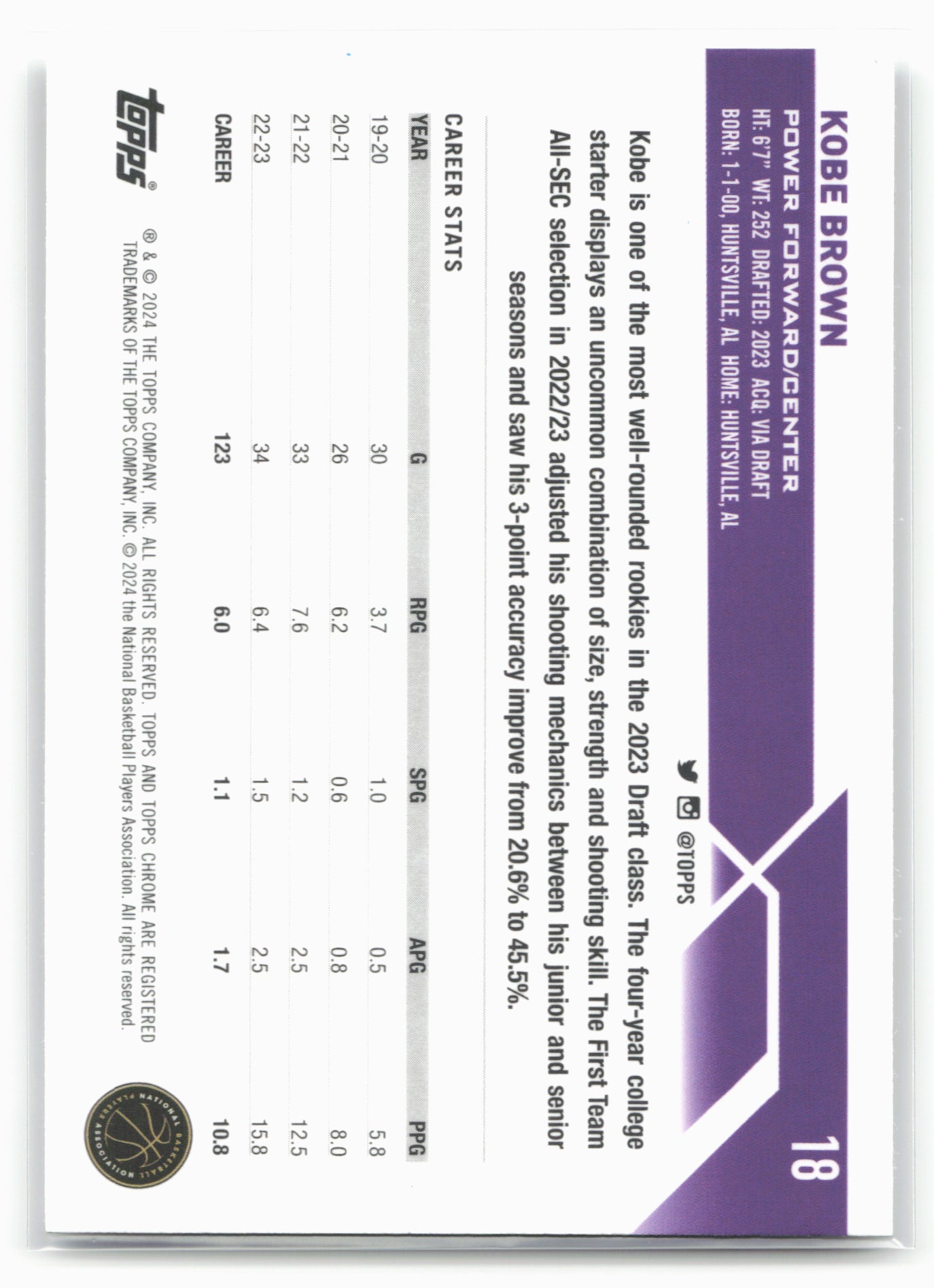 2023-24 Topps Chrome #18 Kobe Brown 17787