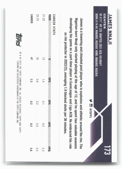 2023-24 Topps Chrome #173 James Nnaji 17789