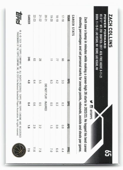 2023-24 Topps Chrome #65 Zach Collins 17794