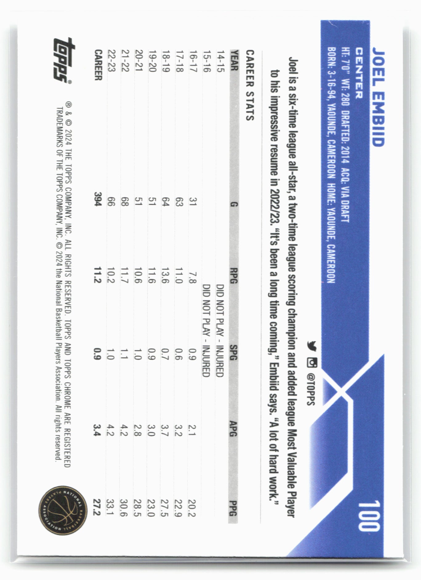 2023-24 Topps Chrome #100 Joel Embiid 17795