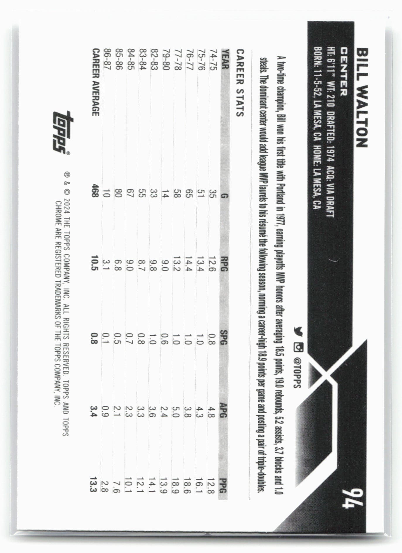 2023-24 Topps Chrome #94 Bill Walton 17796