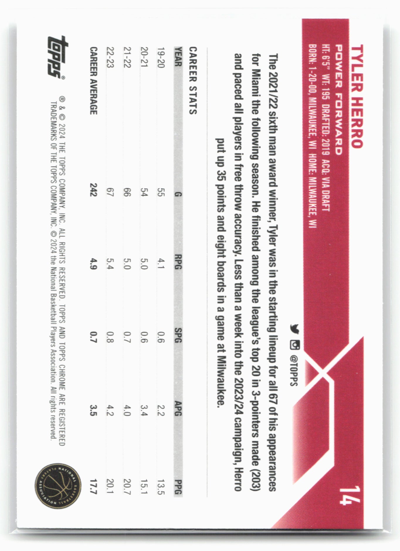 2023-24 Topps Chrome #14 Tyler Herro 17797