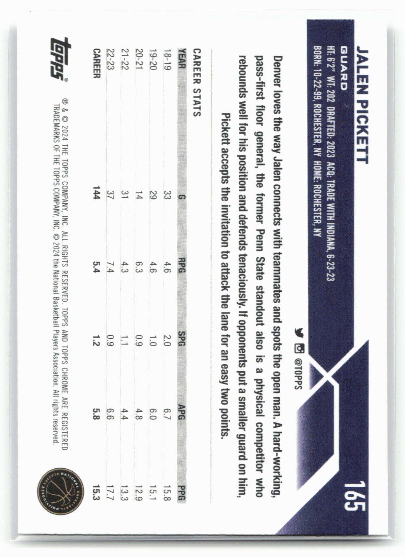 2023-24 Topps Chrome #165 Jalen Pickett 17799