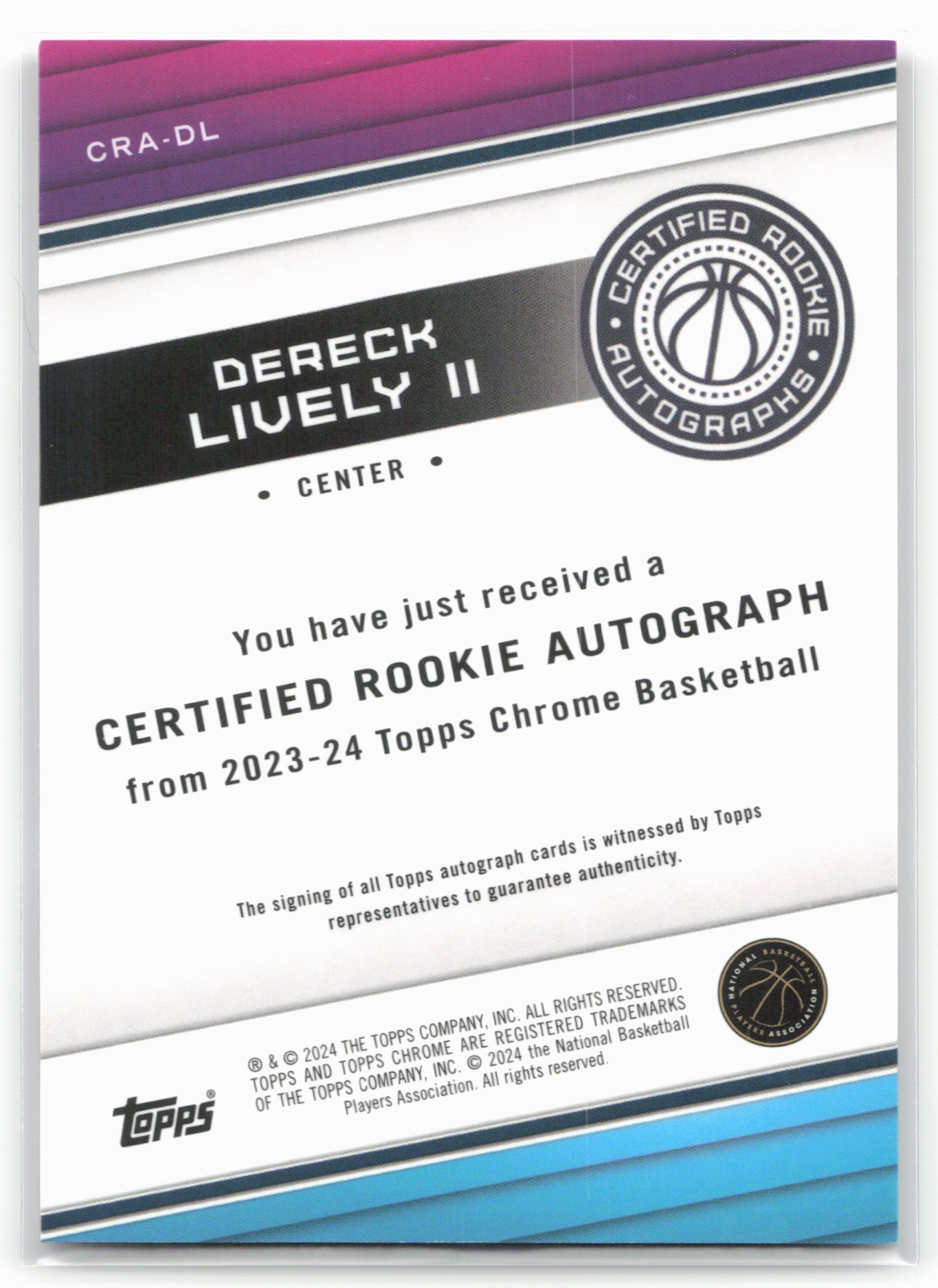 2023-24 Topps Chrome Sapphire Edition #CRA-DL Dereck Lively Certified Autographs