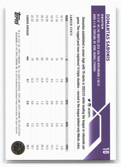 2023-24 Topps Chrome #10 Domantas Sabonis Negative Refractors