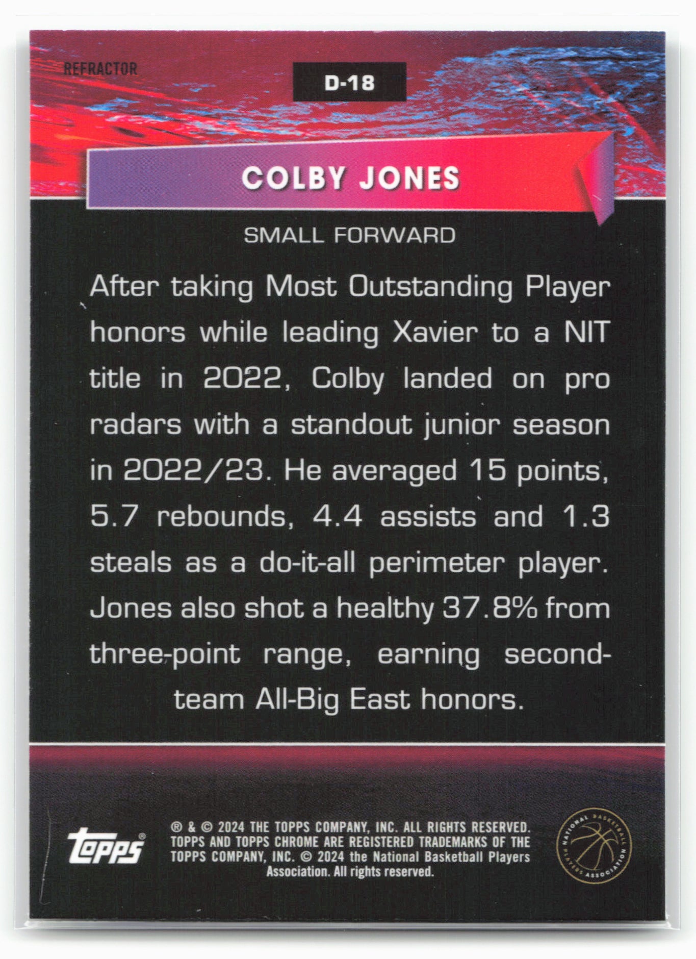 2023-24 Topps Chrome #D-18 Colby Jones Destiny Refractor