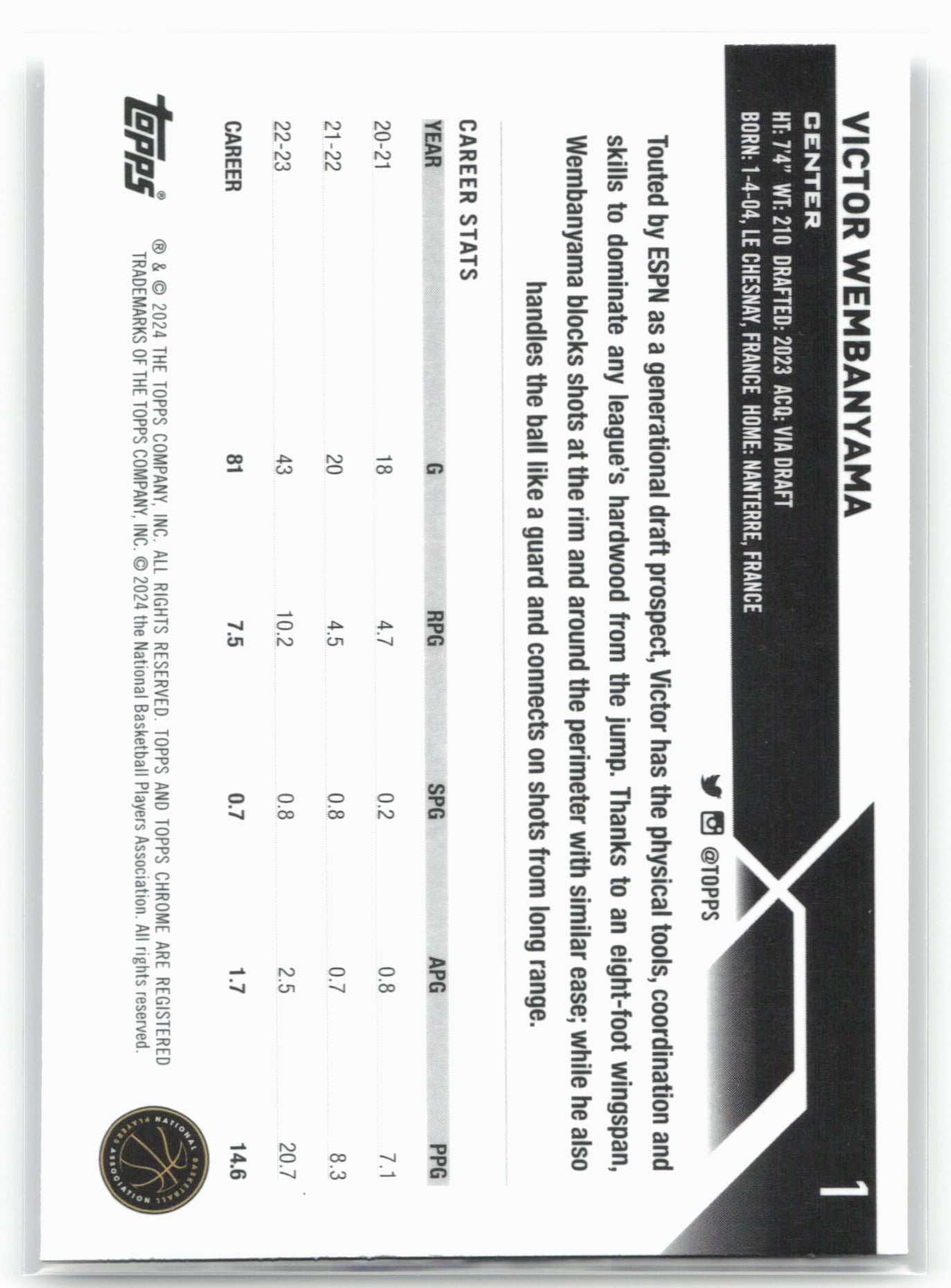 2023-24 Topps Chrome #1 Victor Wembanyama 17817