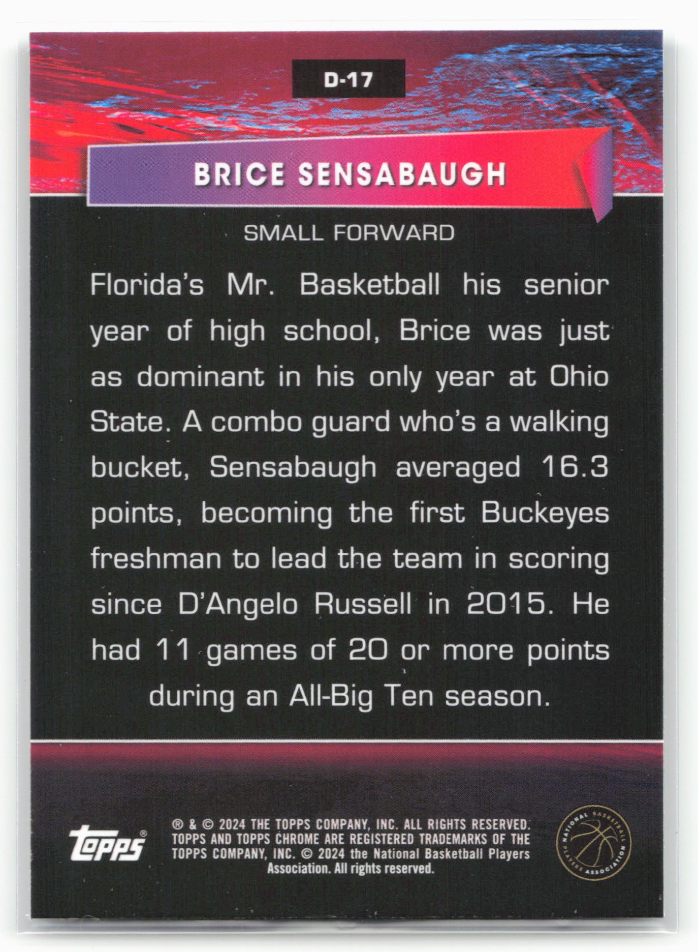 2023-24 Topps Chrome #D-17 Brice Sensabaugh Destiny