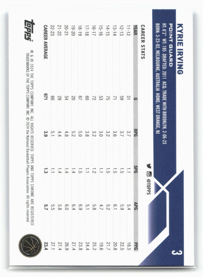 2023-24 Topps Chrome #3 Kyrie Irving Blue Refractors #/75