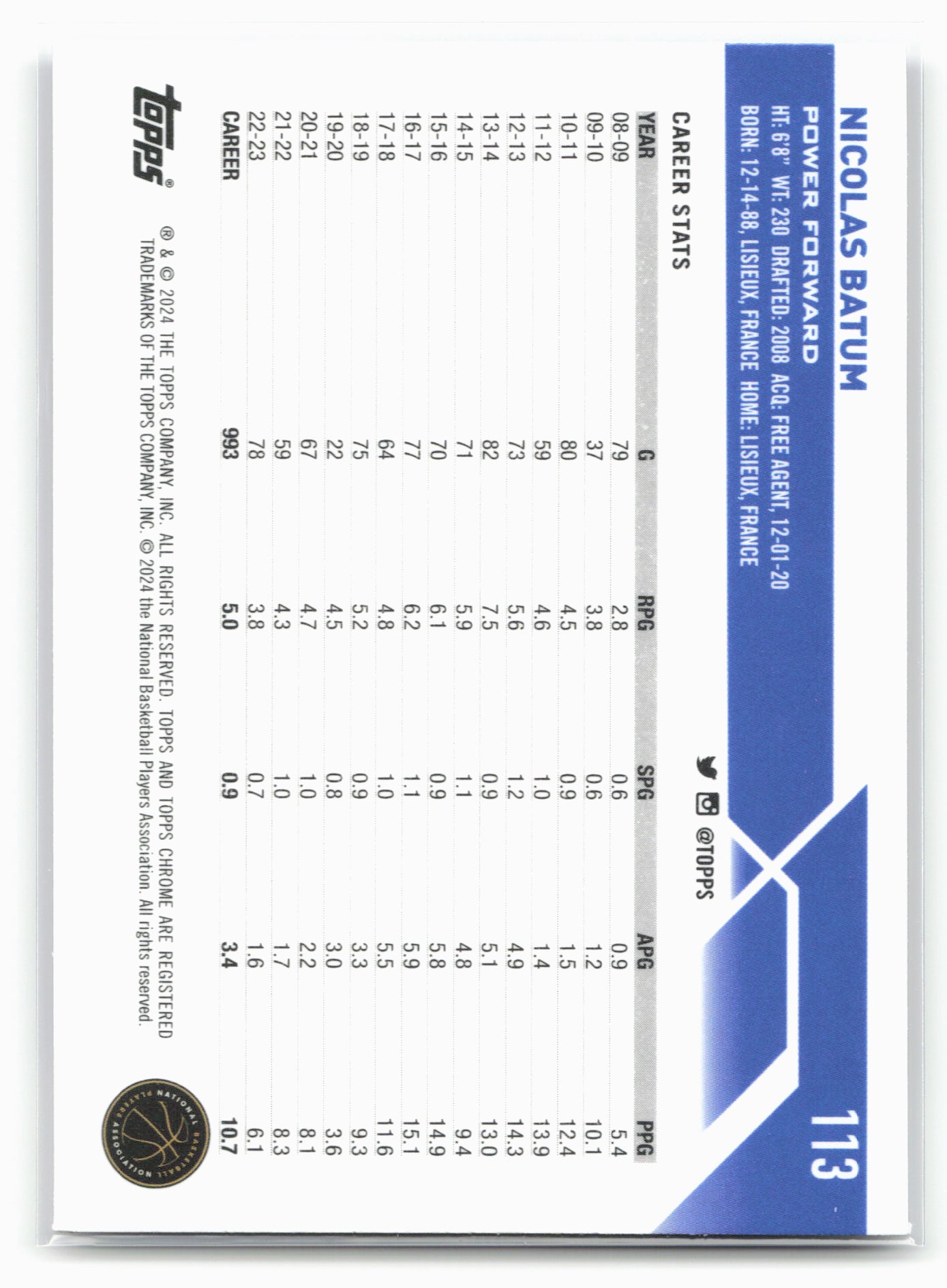 2023-24 Topps Chrome #113 Nicolas Batum Purple Refractors #/349