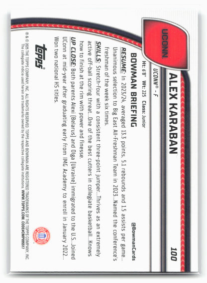 2024-25 Bowman University Chrome #100 Alex Karaban Purple Lava Refractor