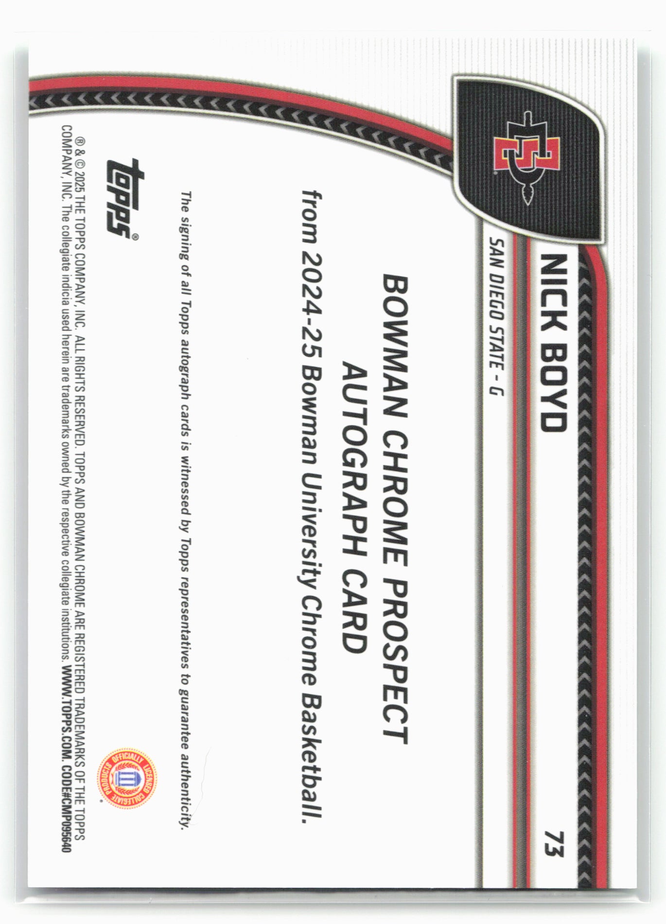 2024-25 Bowman Chrome #73 Nicholas Boyd Autographs Green Shimmer Refractor