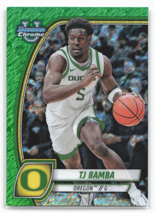 2024-25 Bowman University Chrome #74 TJ Bamba Green Shimmer Refractor