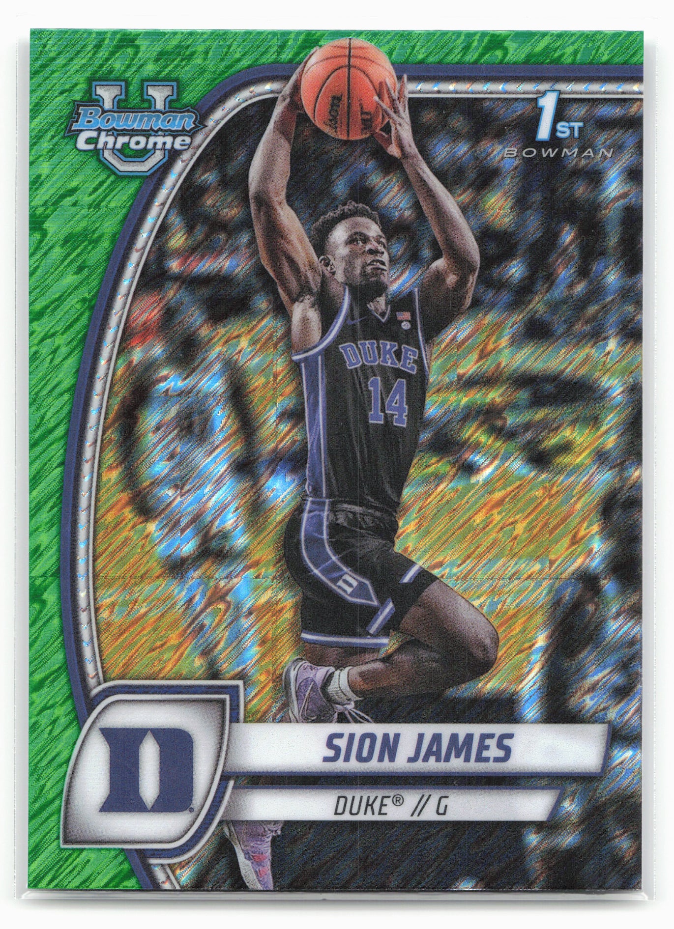 2024-25 Bowman University Chrome #63 Sion James Green Shimmer Refractor