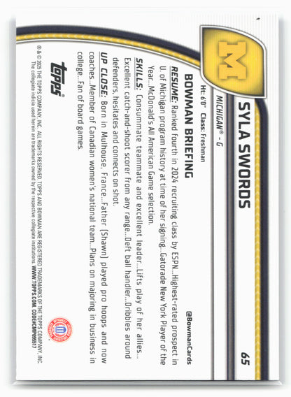 2024-25 Bowman University Chrome #65 Syla Swords Purple Lava Refractor