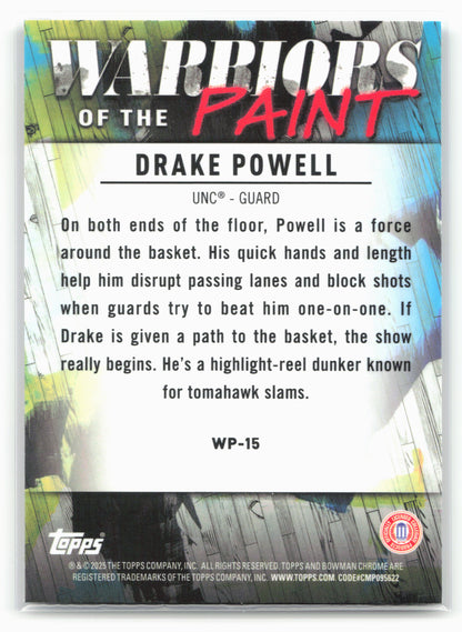 2024-25 Bowman University Chrome #WP-15 Drake Powell Warriors in the Paint 17839