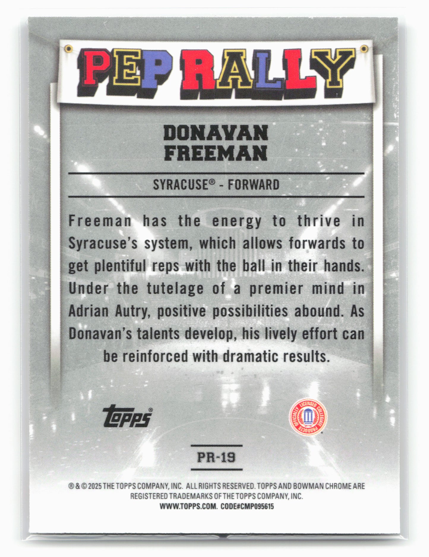 2024-25 Bowman University Chrome #PR-19 Donavan Freeman Pep Rally 17840