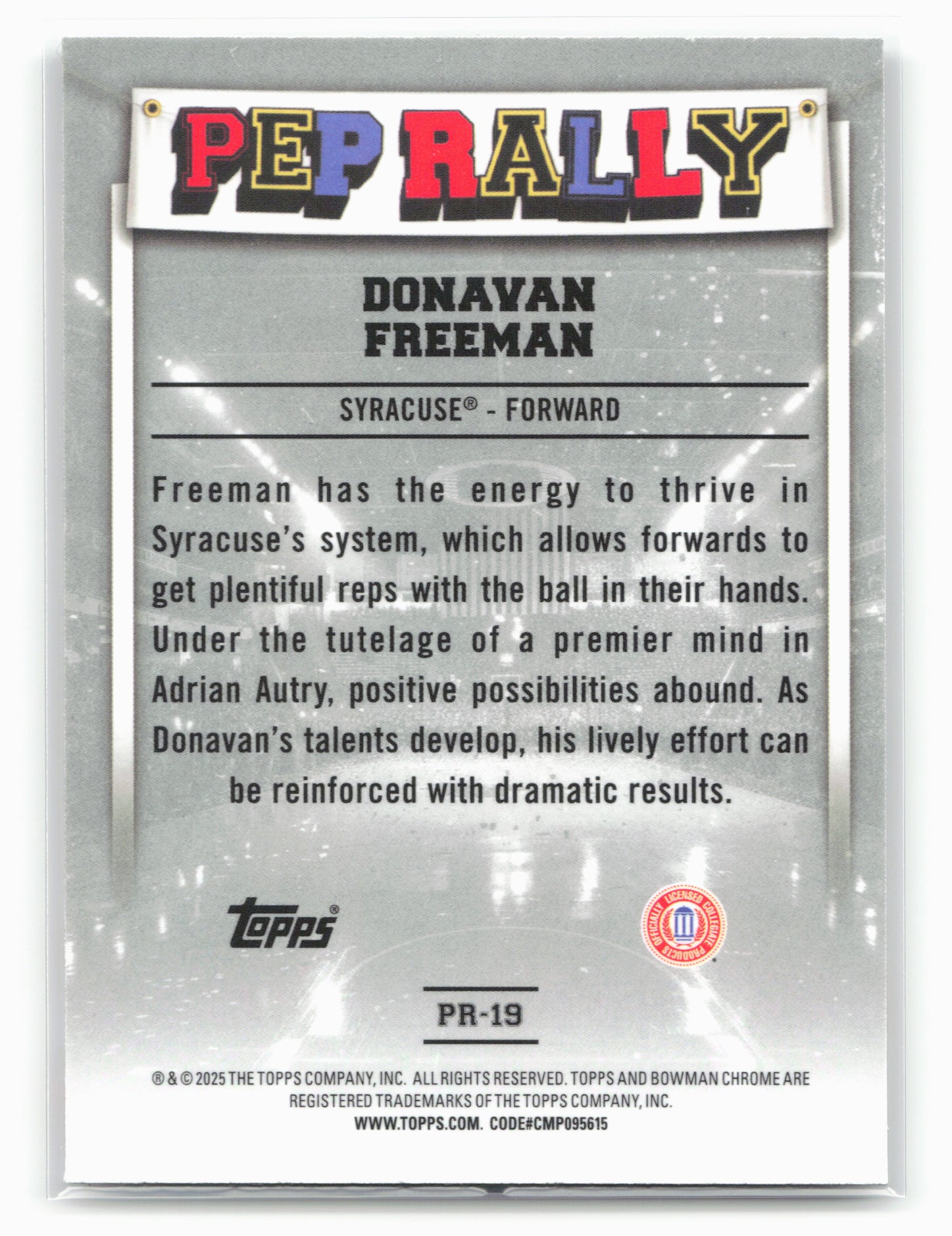 2024-25 Bowman University Chrome #PR-19 Donavan Freeman Pep Rally 17840