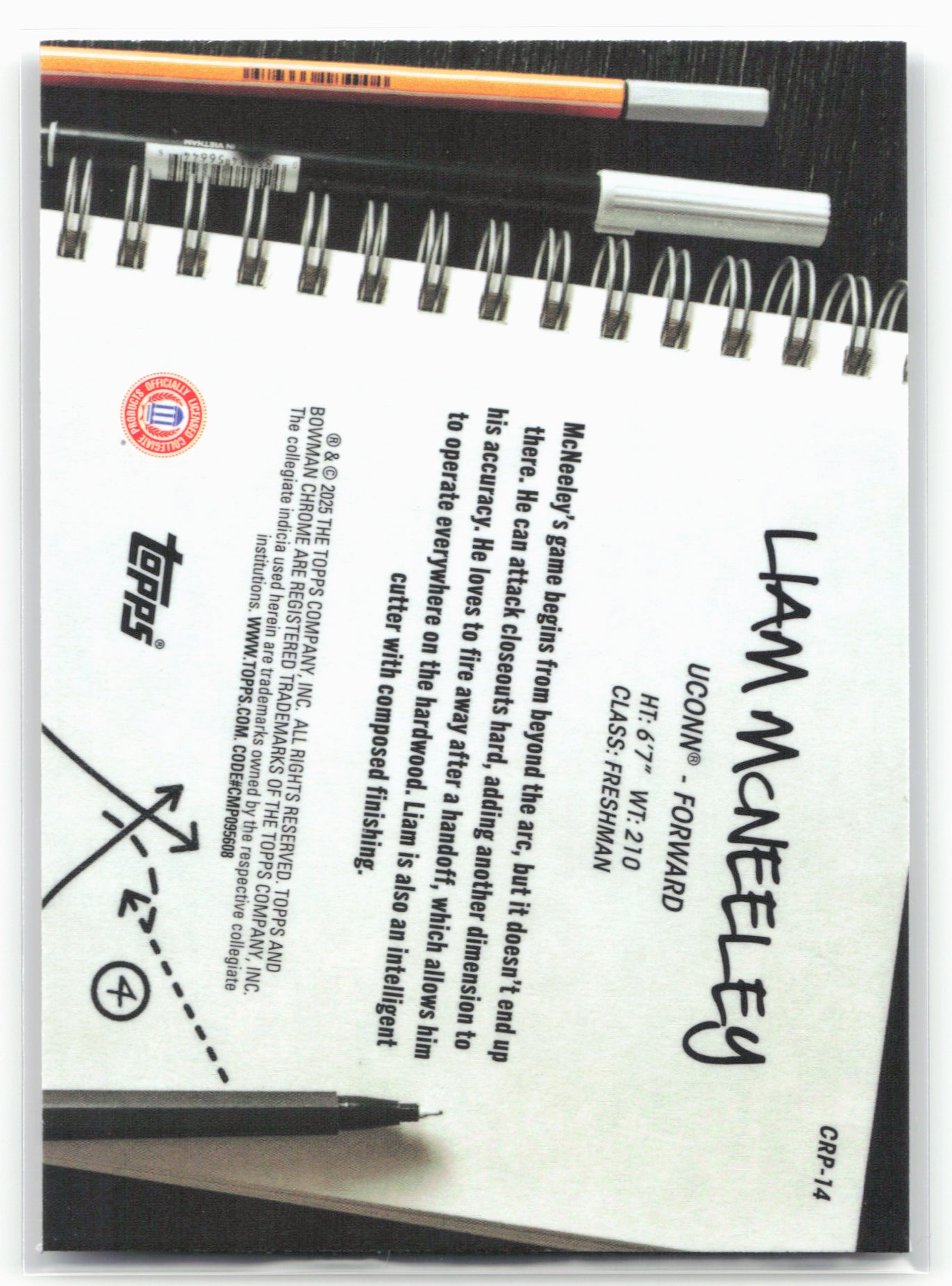 2024-25 Bowman Chrome #CRP-14 Liam McNeeley College Rule Playbook