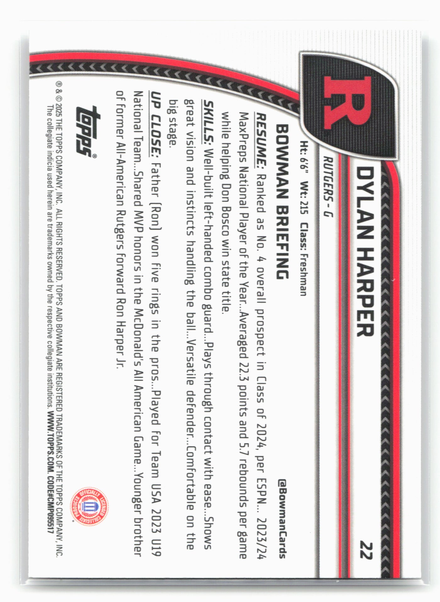 2024-25 Bowman University Chrome #22 Dylan Harper 17843