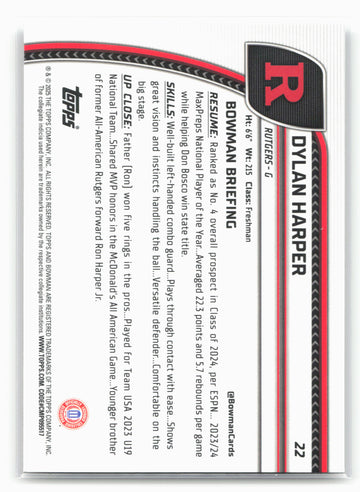 2024-25 Bowman University Chrome #22 Dylan Harper 17843