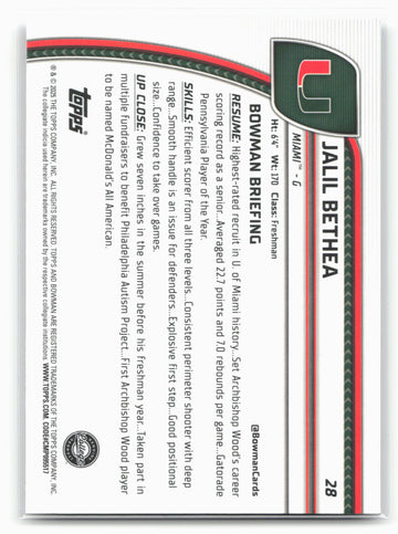 2024-25 Bowman University Chrome #28 Jalil Bethea 17844