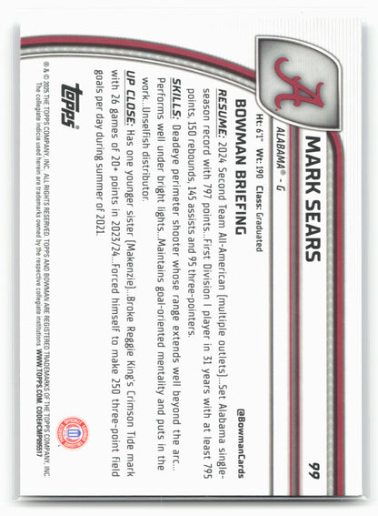 2024-25 Bowman University Chrome #99 Mark Sears 17846