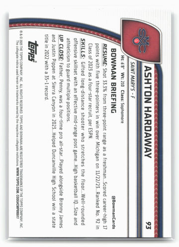 2024-25 Bowman University Chrome #93 Ashton Hardaway 17851